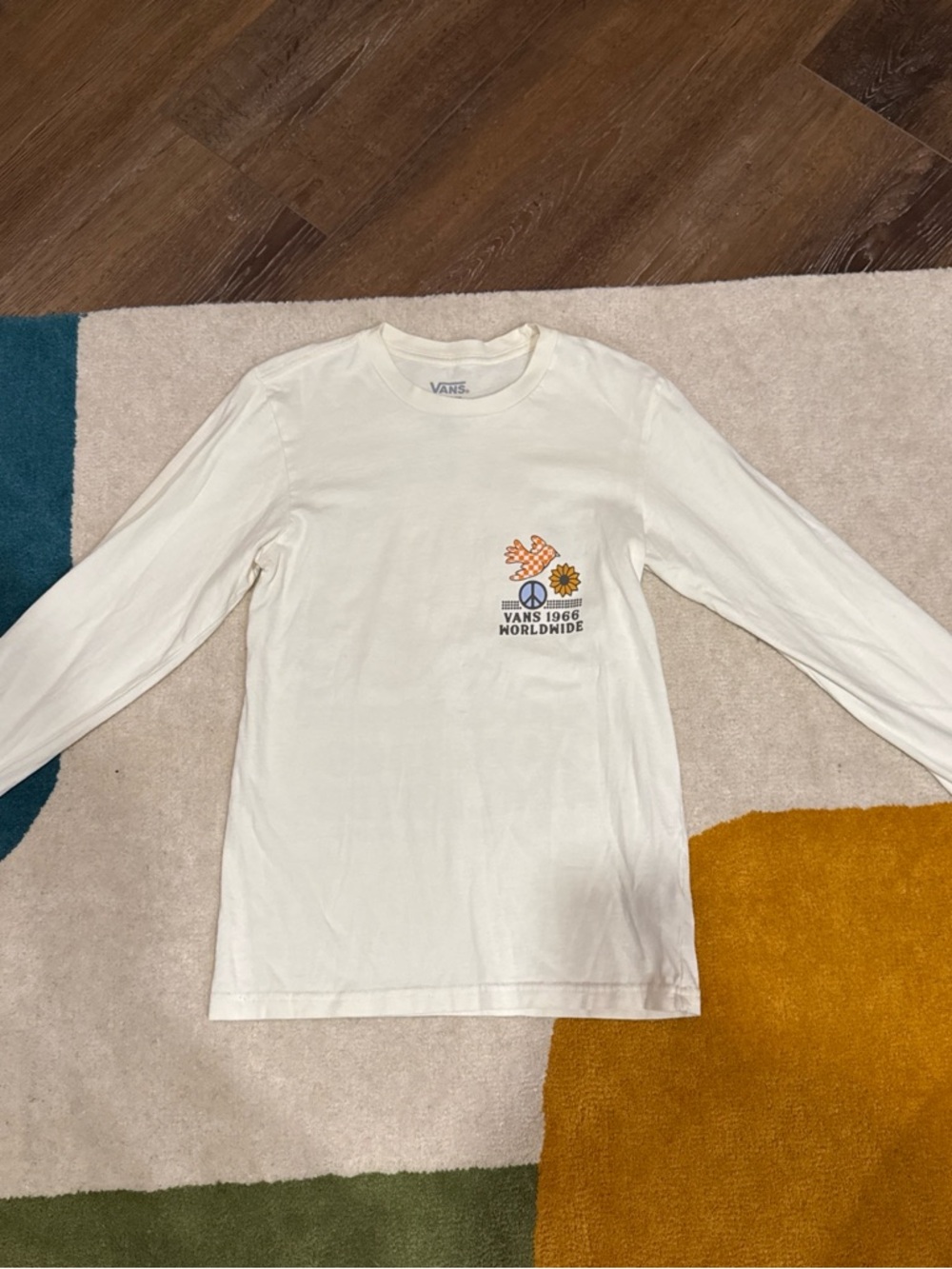 Vans Cream Long-Sleeve Tee with Peace & Floral Chest Graphic